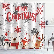 Christmas Winter Snowflake Animals Shower Curtain Cute Deer Fox Penguin With Xma - $28.99