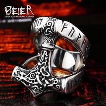 Beier Stainless Steel Norse Viking Nordic Myth thor hammer High Quality fashion  - £8.42 GBP