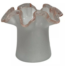 Vintage Fenton Art Glass Pink Rose Crest Hat Shaped Vase Ruffled Bowl - $35.77
