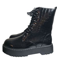 Olivia Miller Womens Freya Black Croc Print Lug Sole Lace Up Combat Boots Sz 10 - £100.65 GBP