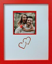 Table Top Red and White Heart Wood Photo Picture Frame 8x10 with 4x4 Photo Openi - £20.38 GBP