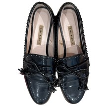 Zara Black Scalloped Studded Patent Leather Bow Chunky Heel Loafers Sz 4... - $511.62 MXN
