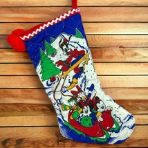 VTG Disney Characters Christmas Stocking 15” Quilted Double Side Sledding Mickey - £10.98 GBP