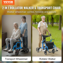 VEVOR 2 in 1 Rollator Walker &amp; Transport Chair for Seniors - Folding Rolling Wal - £94.33 GBP