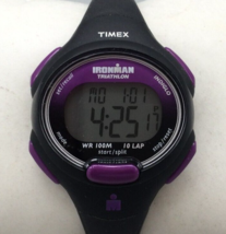 Timex Ironman Triathlon Watch Women Indiglo Black Purple 10 Lap New Battery f22 - £19.56 GBP