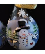 2 Hand Painted Tear Drop Glass Ornaments Snowman Christmas Tree Decoration - $29.69