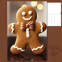 ✨POSTCARD: Smooth Gingerbread Man - Shiny with a Dapper Bowtie!  - £4.73 GBP