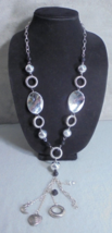 Lot of 2 Costume Jewelry Long Pendant Necklaces Shiny Metallic Silver Black Bead - £7.57 GBP