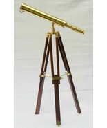 Nautical 18&quot; Brass Telescope With Wooden Tripod Stand Marine Maritime  G... - £120.14 GBP