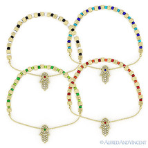 Hamsa Hand of Fatima Evil Eye Luck Charm Kabbalah Stretch Bead &amp; Chain Bracelet - £10.35 GBP