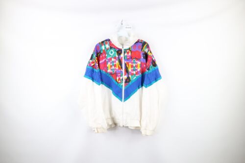 Vintage 90s Streetwear Womens Large Distressed Lined Rainbow Windbreaker... - $39.55