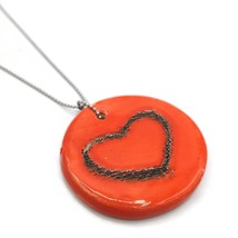 Red Heart Pendant Necklace For Women Cute Round Aesthetic Ceramic Charm Necklace - £42.62 GBP