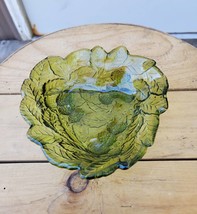 Green Glass Loganberry And Leaves Trinket/Candy Dish  7&quot;W x 2&quot;H - $9.00