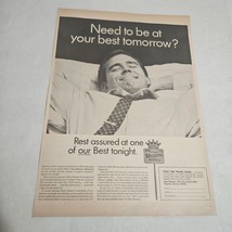 Best Western Need to Be at Your Best Tomorrow Man Sleeping Vintage Print Ad 1968 - £12.77 GBP
