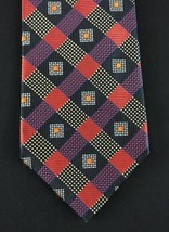 Ermenegildo Zegna red blue black glen check 58&quot; x 3.75&quot; designer tie necktie  - £24.47 GBP