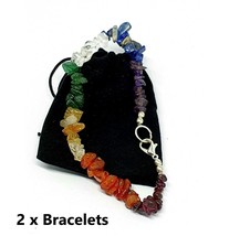 Chakra Crystal Anxiety Gemstone Bracelets x 2 - Premium Stone Bangle Reiki &amp; Bag - £8.67 GBP