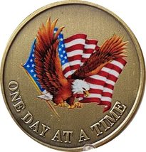 Bald Eagle American Flag Patriotic USA One Day at A Time Medallion Serenity Pray - £7.88 GBP