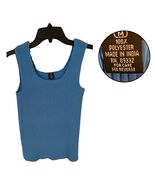 Women’s Medium Sleeveless Top Blue Pleated Scoop Neck Blouse Polyester - $361.37 MXN