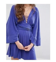 Free People Blue Kimono Tie Up Mini Dress Size 0.  FLAW!!! - £18.57 GBP