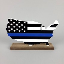 American Flag Wooden Tabletop Standing Sign Thin Blue Line USA  8x5&quot; - £13.23 GBP