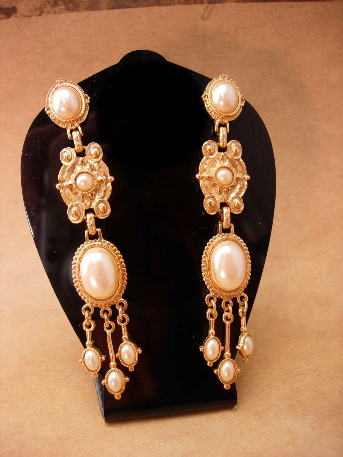 Primary image for Vintage 1928 Earrings - long edwardian style faux pearl drops - wedding chandeli
