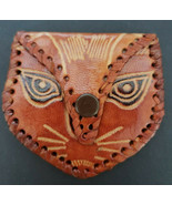 Vintage Coin Purse Hand Made Leather Brown Cat Face Pouch Snap Closure N... - £6.09 GBP