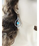 Silver &amp; Turquoise Drop Earrings | Large Southwestern Boho Teardrop Dangle - $19.99