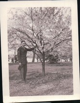 Vintage Sargent Standing Under Cherry Tree Snapshot WWII 1940s - $4.99