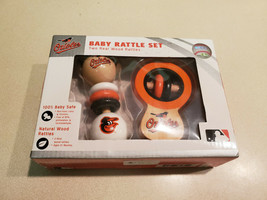 Major League Baseball Baltimore Orioles Natural Wood Baby Rattle Set (NEW) - £11.57 GBP