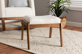 Sebastian Off-White Boucle Upholstered and Walnut Brown Ottoman Footstool - $1,802.01 MXN