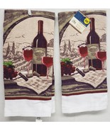 2 SAME PRINTED KITCHEN TOWELS(15&quot;x25&quot;)WINE &amp; GRAPES,WINE BOTTLE &amp;2 GLASS... - £8.62 GBP