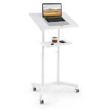 Mobile Lectern Podium Height-adjustable Rolling Laptop Cart with Tilting Top Sto - $147.99