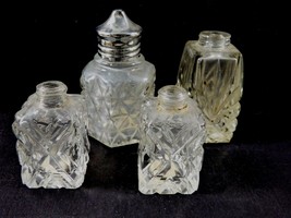 VTG ANTIQUE MIX LOT OF 4 CLEAR CUT CRYSTAL GLASS SALT &amp; PEPPER SHAKERS - £19.35 GBP
