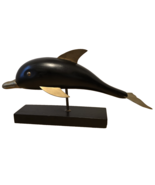 Frederick Cooper Vintage Dolphin Fish Sculpture Decor Black Wood Brass R... - $1,852.35 MXN