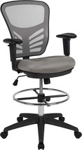 Flash Furniture Mid-Back Light Gray Mesh Ergonomic Drafting Chair with - £200.63 GBP