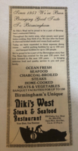 Niki&#39;s West Steak &amp; Seafood Restaurant Vintage Birmingham Print Ad pa10 - $8.90