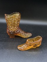 Fenton Daisy And Button Amber Glass Boot &amp; Shoe LOT 2 - $15.83