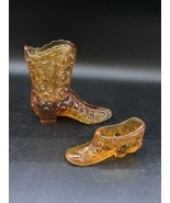 Fenton Daisy And Button Amber Glass Boot &amp; Shoe LOT 2 - £12.63 GBP