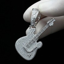 2Ct Rund Schliff Labor Erstellt Diamant Gitarre Anhänger 14K Weiß Vergoldet Frei - £134.60 GBP