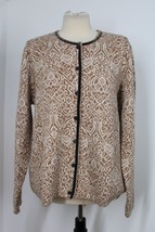 Orvis XL Brown Beige Patterned Wool Blend Cardigan Sweater - £23.53 GBP