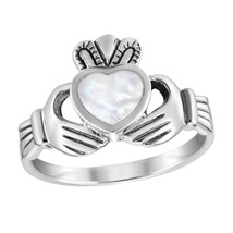 Promise of Love Claddagh White Mother of Pearl Sterling Silver Ring-7 - £15.61 GBP