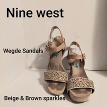 Nine West Beige Faux Leather Brown Sparkle Wedge Heels Size 8 - £8.03 GBP