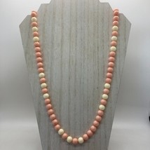 Vintage Pink Off White Beaded Strand 30&quot; Necklace Plastic Beads Gold Ton... - $14.85