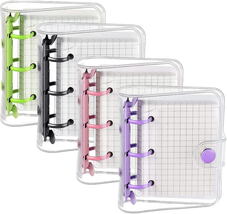 4 Set Mini Transparent 3-Ring Binder Covers with Grid Inner Page and 12 Pcs Bind - £16.91 GBP