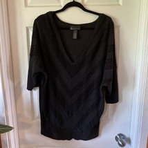 Lane Bryant Blouse Women’s Size 22/24 3/4 Sleeve V Neck Black Chevron Light - £9.21 GBP