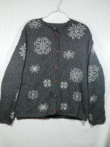 Vtg Eagle&#39;s Eye Grey Snowflake Wool Sweater Wood Buttons Size L Winter C... - £31.38 GBP