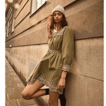 MADEWELL Embroidered Square Neck Corduroy Minidress, Small (2/4), Tan, NWT - $92.57