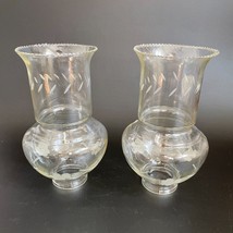 Vintage Pair Etched Glass Trumpet Shape Argand Lamp Shades Antique - £155.91 GBP