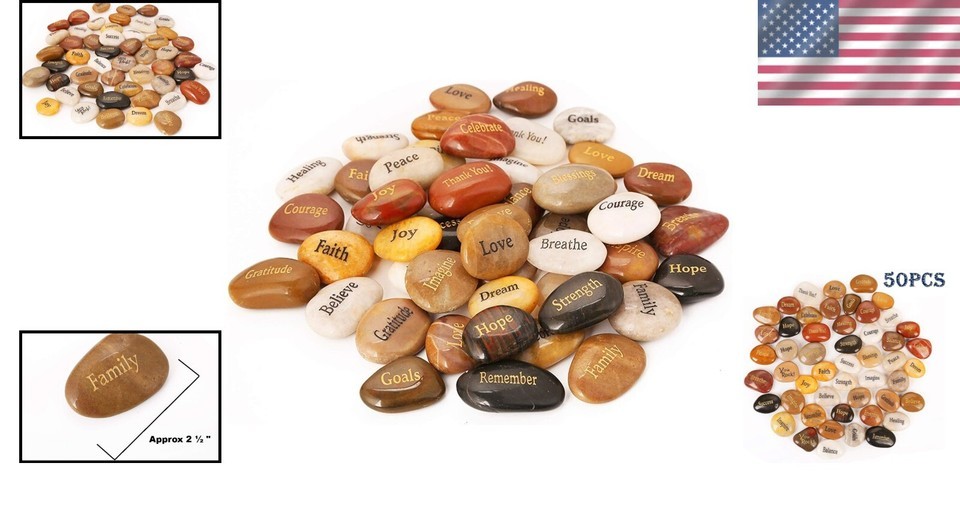Durable Engraved Healing Stones - 50PCS Motivational Rocks for Gratitude & Faith Item image 2