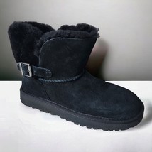 Ugg Womens Size 6 Karel Boots Sheepskin Shearling Boots Adjust Buckle Bl... - £58.25 GBP